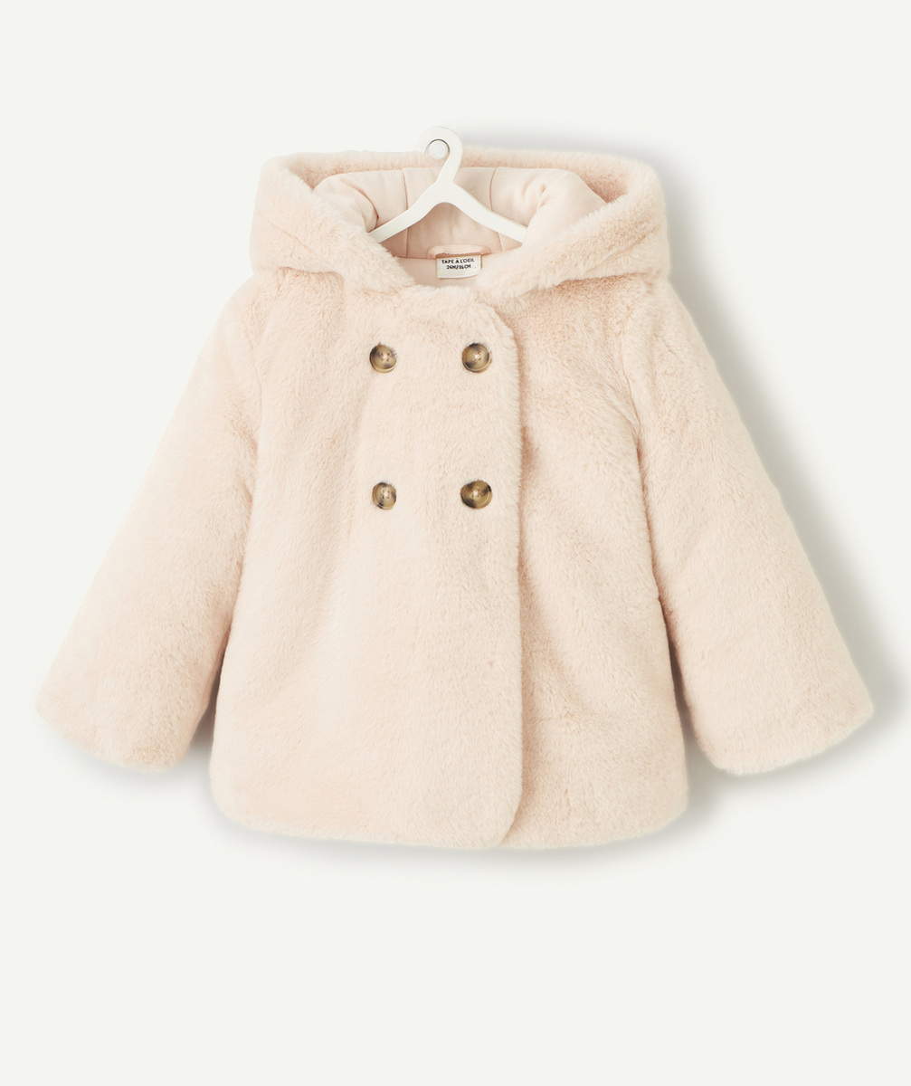 BLOUSON BÉBÉ FILLE EN REMBOURRAGE RECYCLÉ IMITATION FOURRURE ROSE
