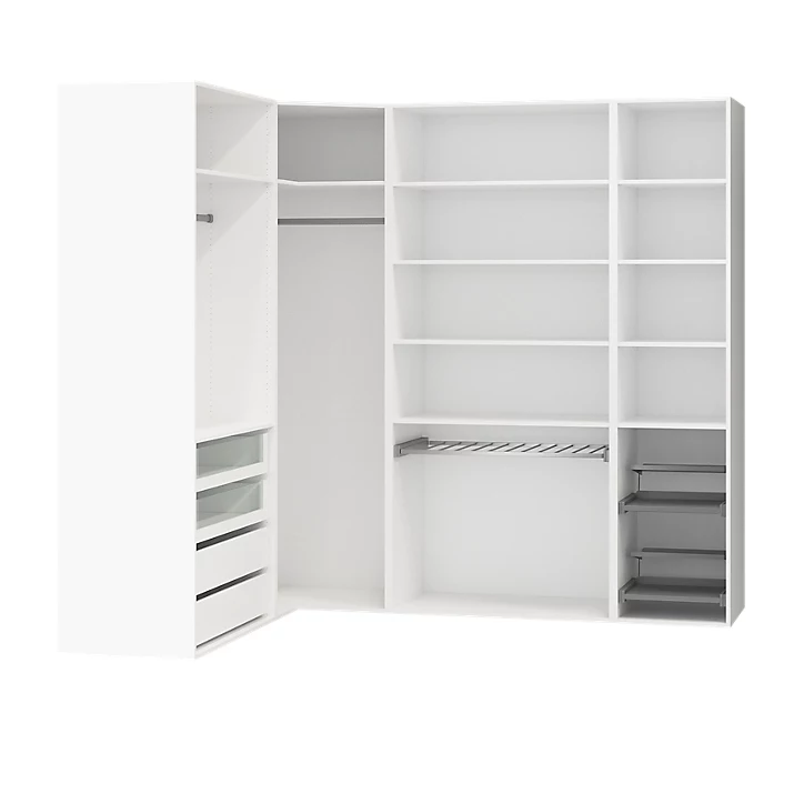 Dressing d'angle avec tiroirs et portes chaussures blanc GoodHome Atomia H. 225 x L. 250 x P. 58 cm