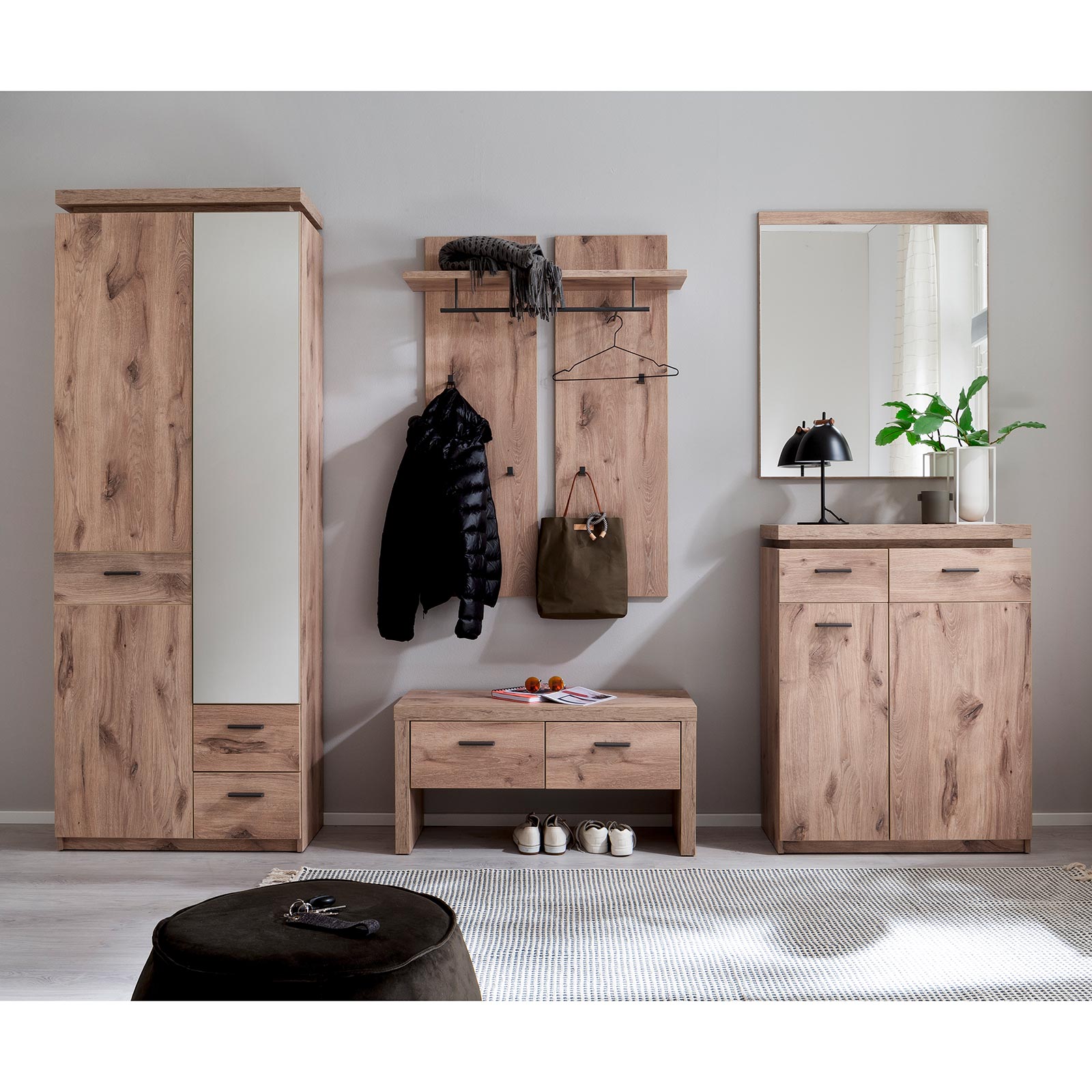 Garderobenschrank - Viking Oak - LED-Beleuchtung - 198 cm