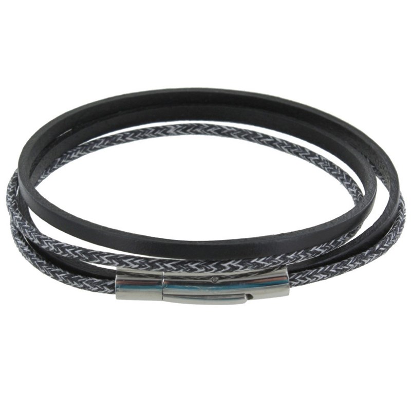 Bracelet Femme Cuir Noir et Chiné Deux Liens - Classics - Blanc