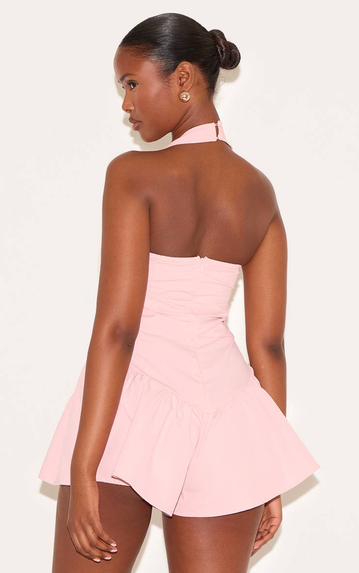 Blush Rose Combi-short Fluide Rose Pâle À Encolure Carrée Et Taille Basse