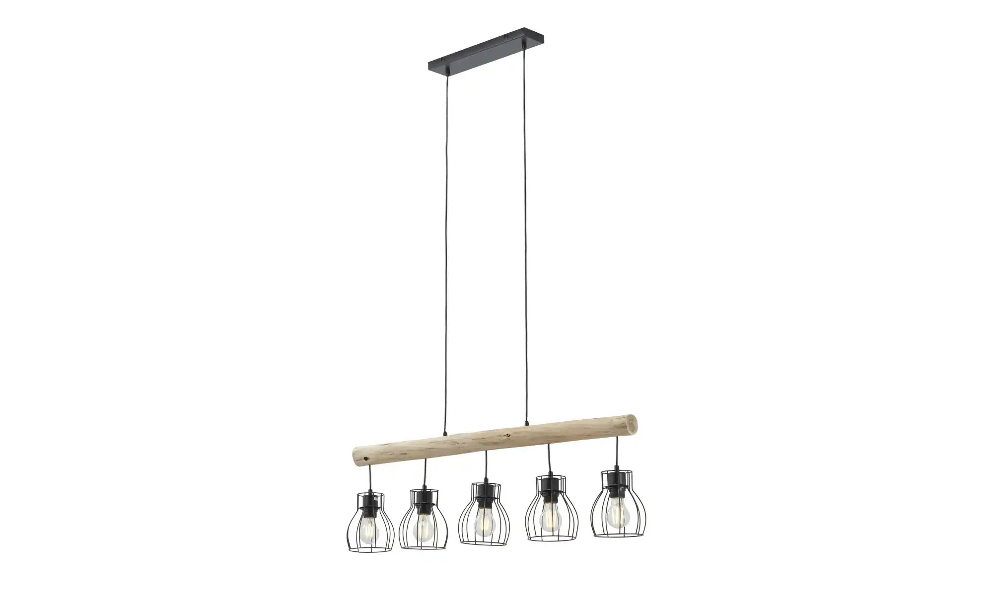 Pendelleuchte, 5-flammig, Holz/ Metall Körbe