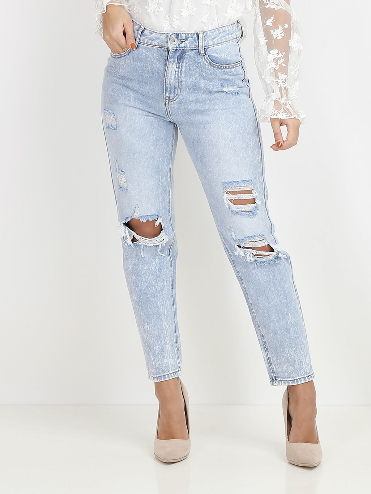 Jeans boyfriend destroy- Bleu clair