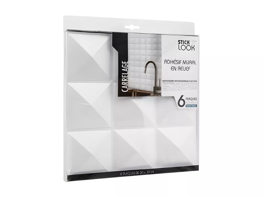 Sticker en relief - 6 plaquettes de 9 carreaux - Blanc
