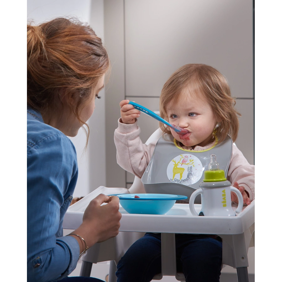 BEABA® Ergonomischer Babylöffel aus Silikon 1. Altersstufe blau