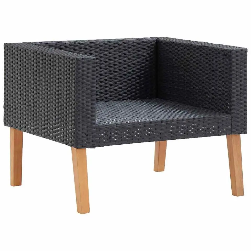 vidaXL - Tuinbank eenzits - Zwart - Poly rattan - Met kussens