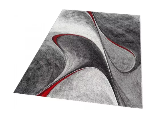tapis salon 200x290 tissé rouge et gris rectangle motif géométrique MADILA