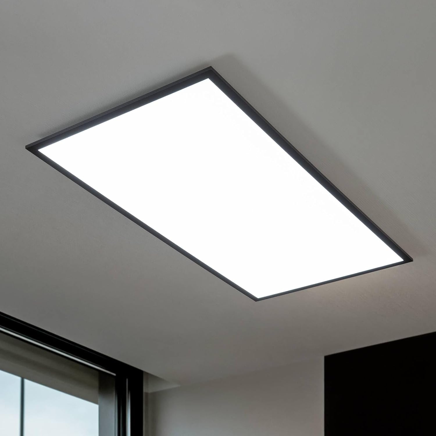Lindby LED Panel Nelios dimmbar mit Leselampe (Modern) in Schwarz aus Aluminium (1 flammig,) - Bürolampe Deckenlampe Deckenleuchte Lampe Wohnzimmerleuchte