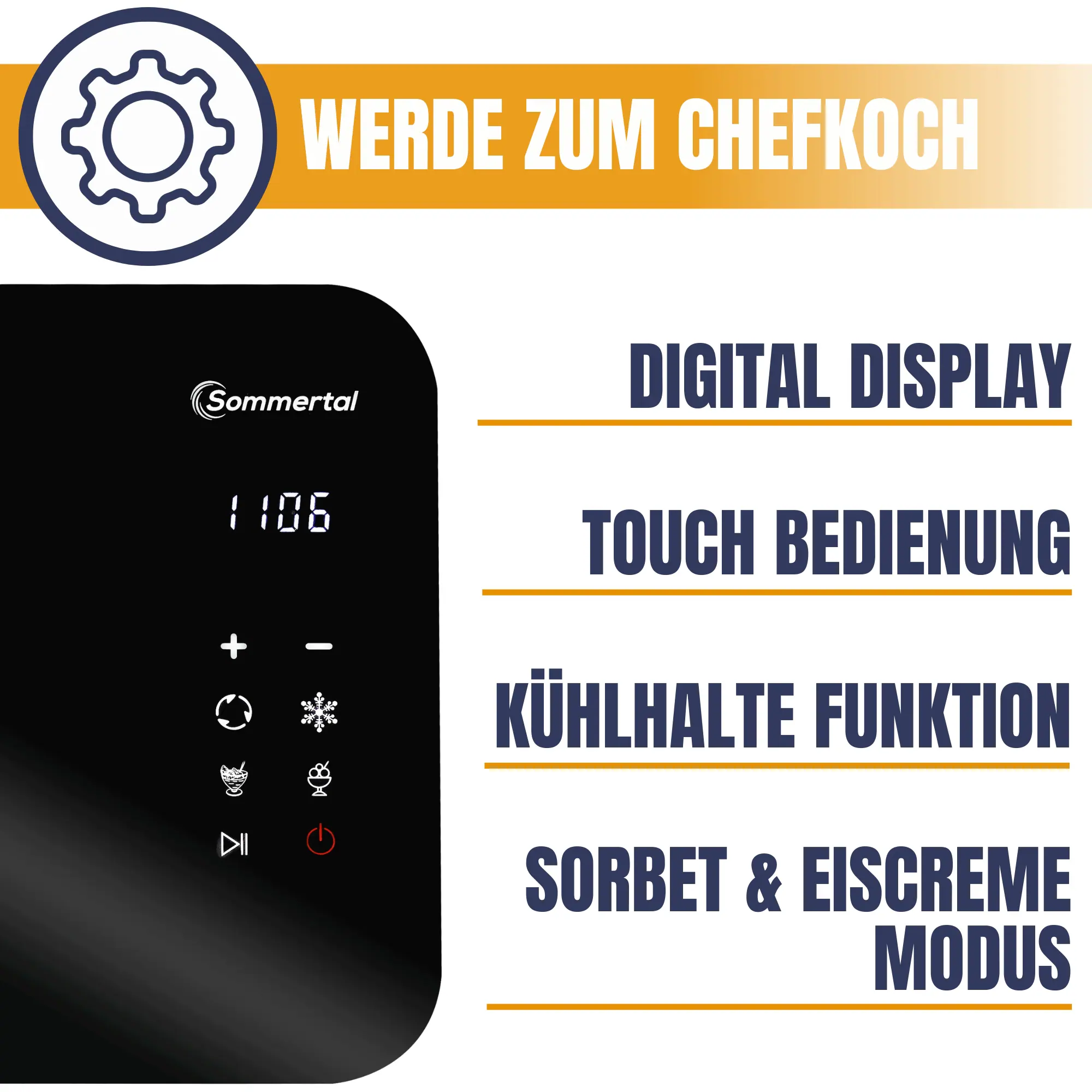 Sommertal Eiscreme Maschine ICE1500 3-in-1 Eismaschine, Milcheis & Sorbet, Eiscrememaschine aus Edelstahl mit Kühlhalte Funktion, Speiseeis zum selber machen, 1,5L, 150 W mit Kompressor