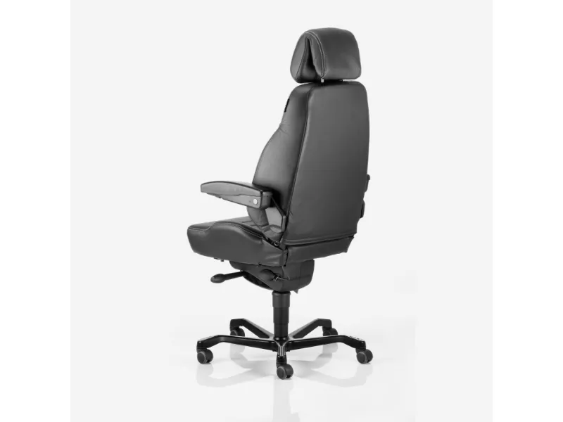 Kontorstol KAB Seating Executive, White-Line Sort skind inkl. armlæn og nakkestøtte i sort skind