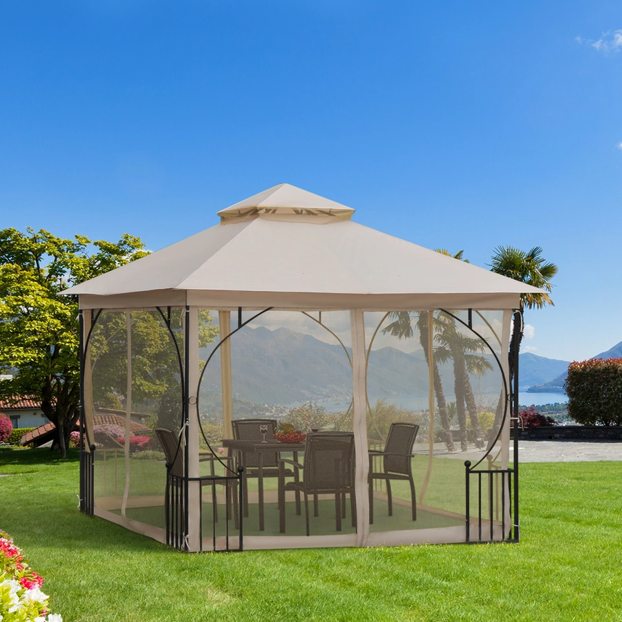 Outsunny Gartenpavillon mit Doppeldach beige, schwarz