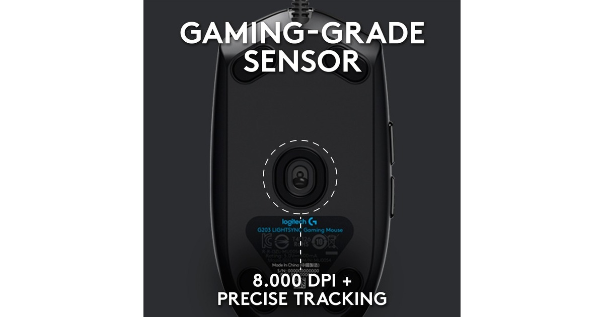 LogitechG203 LIGHTSYNC gaming muis  (Zwart, 200 - 8000 dpi, RGB leds)