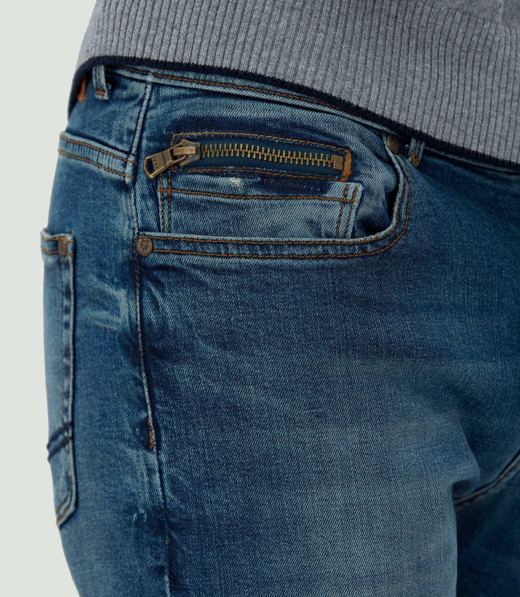 Jean effet usé bleu moyen 