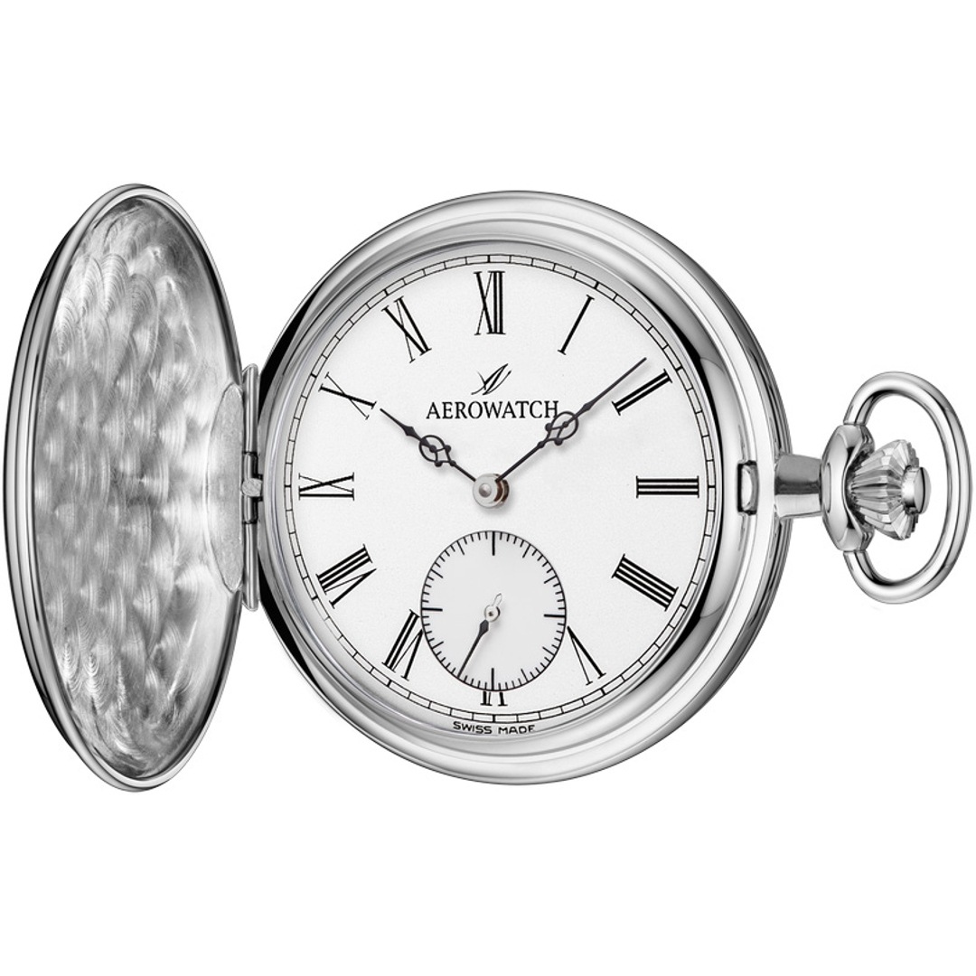 Aerowatch Taschenuhr Savonnette Mechanical Silbrig Ø 50mm