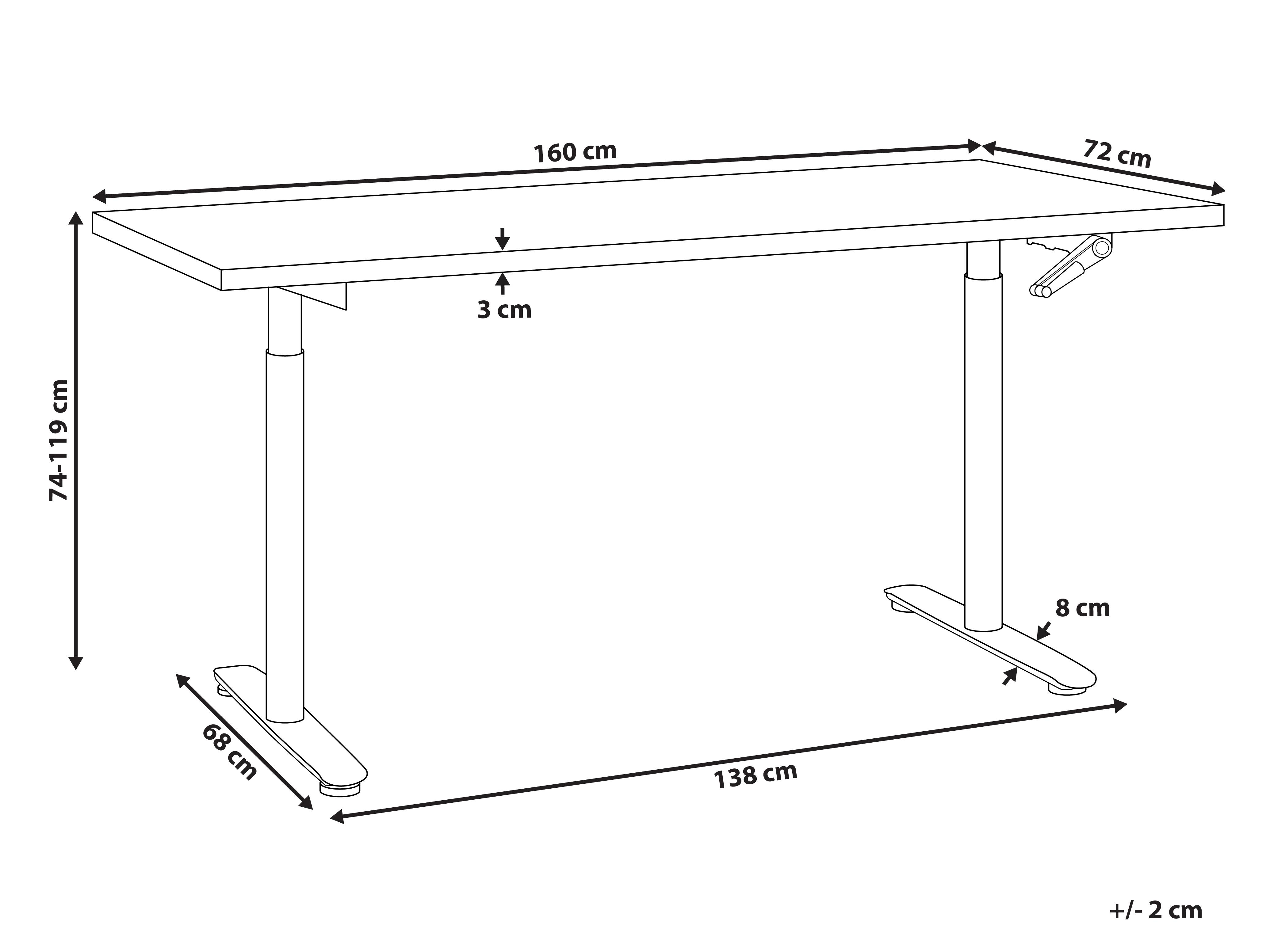 Handmatig verstelbaar sta-bureau DESTINAS Wit/zwart 160 cm 72 cm