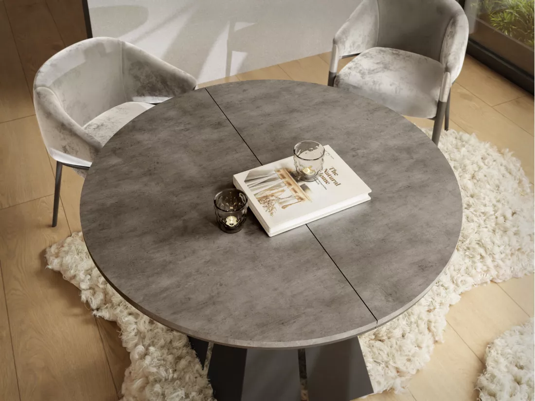Table à Manger Ronde Extensible Avec Piètement Métallique Noir - Table Industrielle Moderne Pour Salle à Manger Ou Cuisine - 100 Cm à 180 Cm - Fabriqué En Ue - Grey