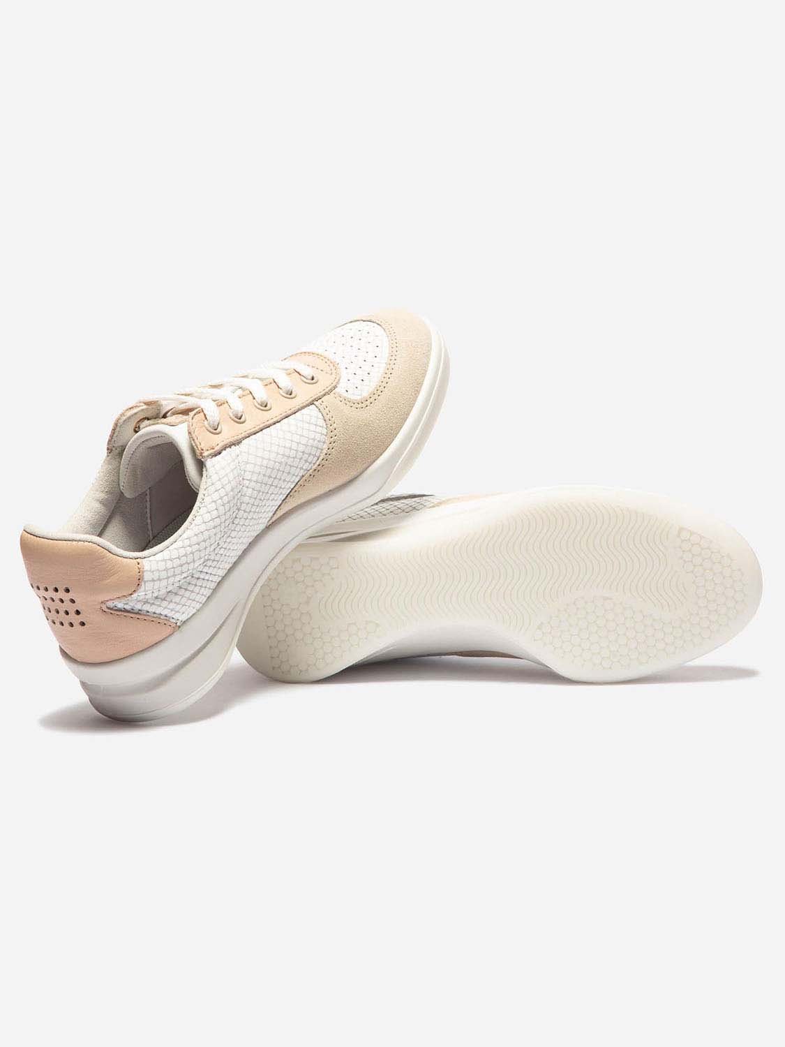 Baskets Femme Fabriquées en France Dessus Cuir Beige et Blanc