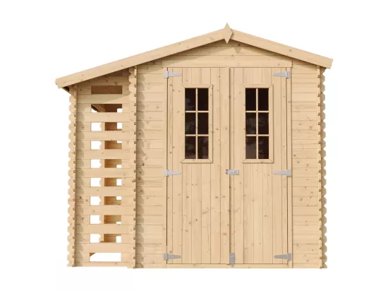 Abri de jardin en bois et range bûches extérieur - I206xL272xH218 cm/ 3,53 + 0,97 m2 - TIMBELA M386C
