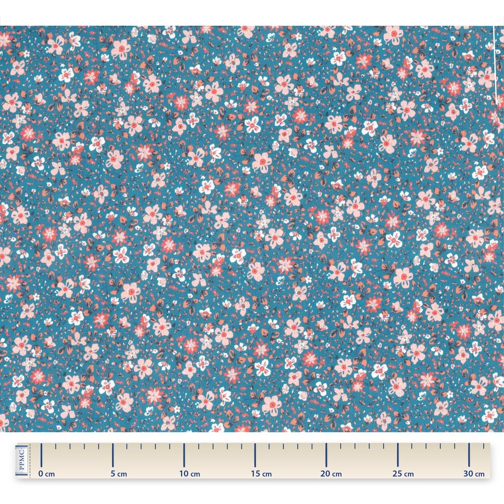 Coupon Tissu 1 M Fleuri Nude Ardoise