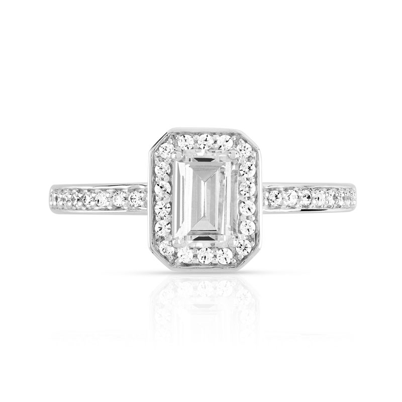 Bague or 375 blanc rectangulaire zirconias