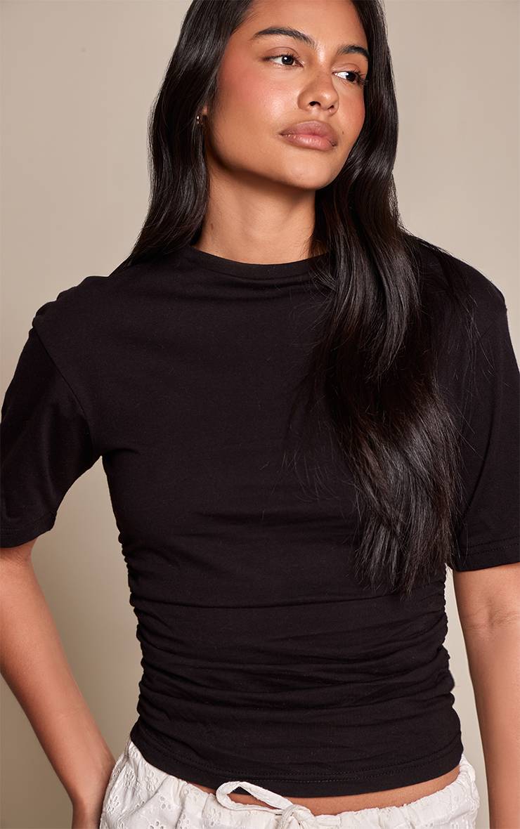 Noir T-shirt En Coton À Détail Froncé