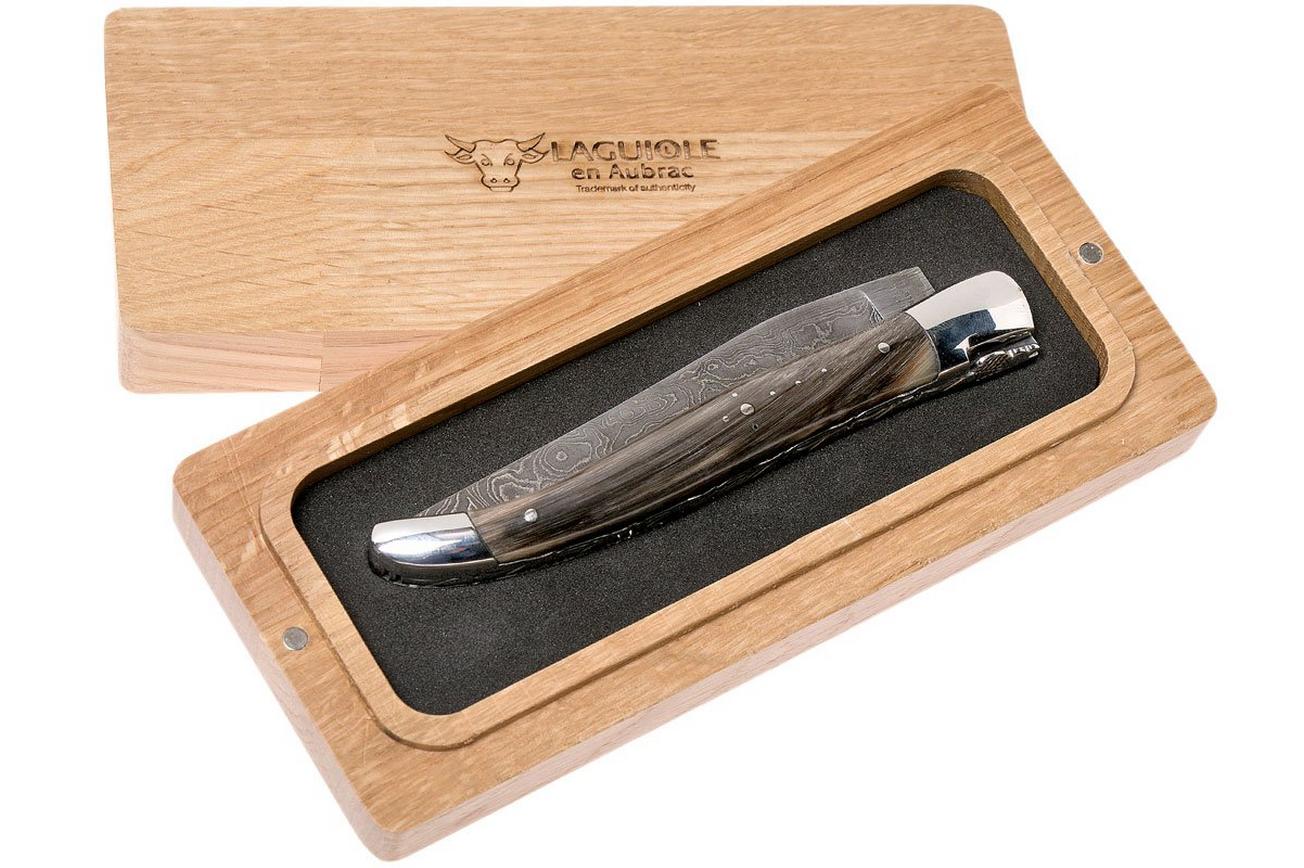 Laguiole en Aubrac 12 cm damast zakmes, full handle hoorn L0712PCI-FFI1