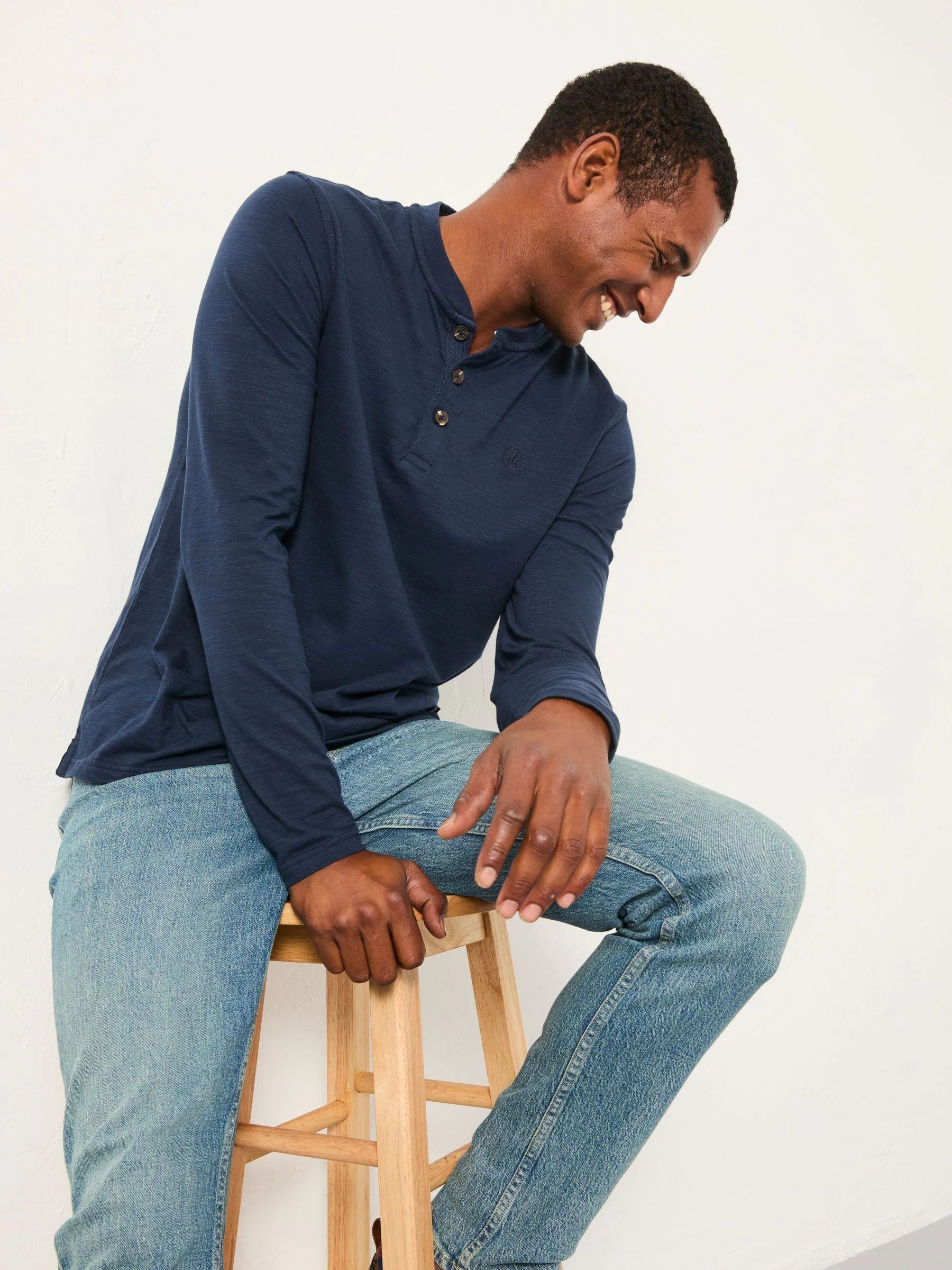 Marineblauw - FatFace Long Sleeve Woodside Slub