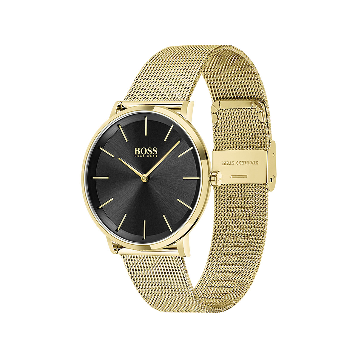 Montre Boss homme acier doré jaune maille milanaise