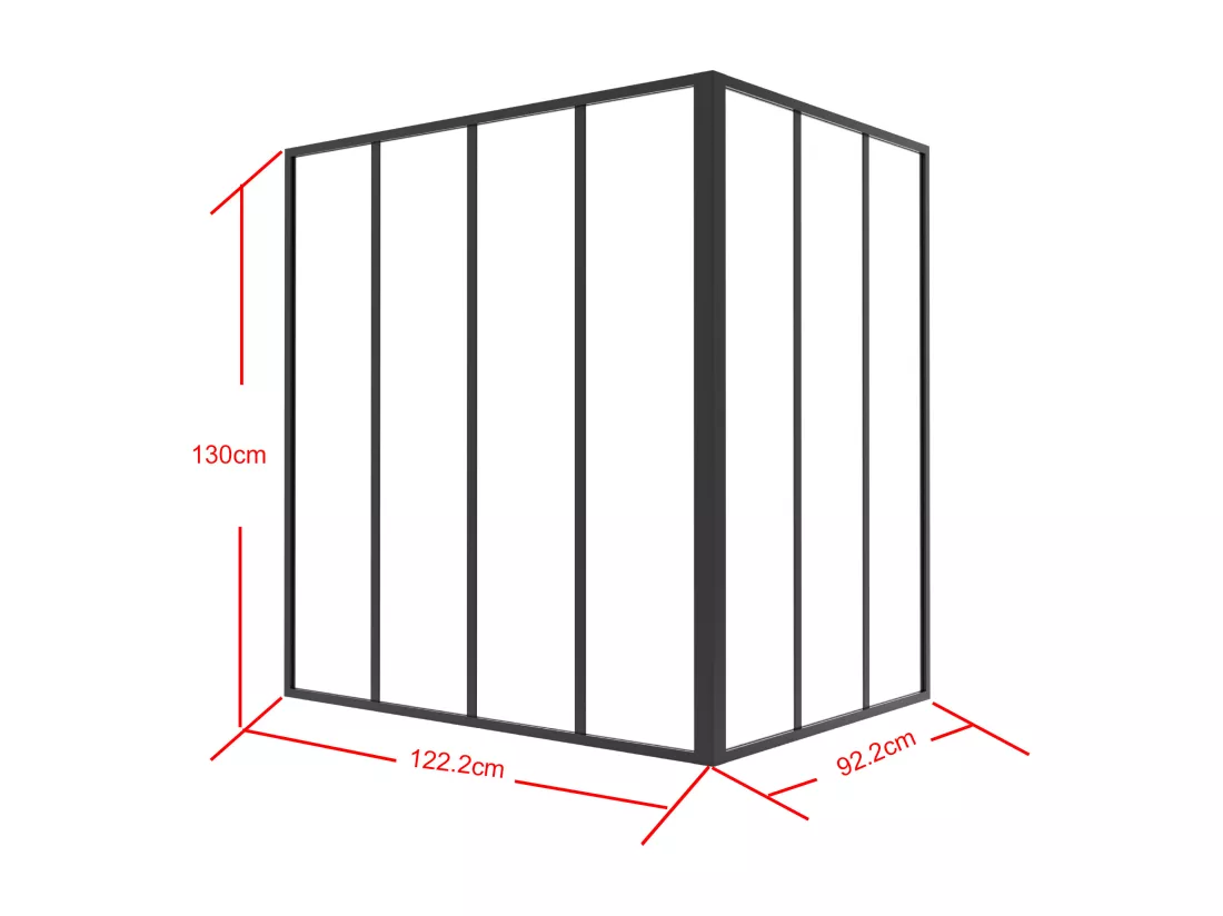 Verrière d'angle d'atelier en aluminium thermolaqué - L120 x L90 x H130 - Noir - BAYVIEW