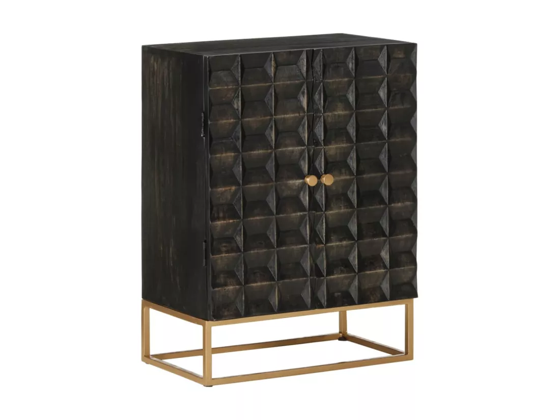Buffet Noir 55x34x75 cm Bois massif de manguier et fer