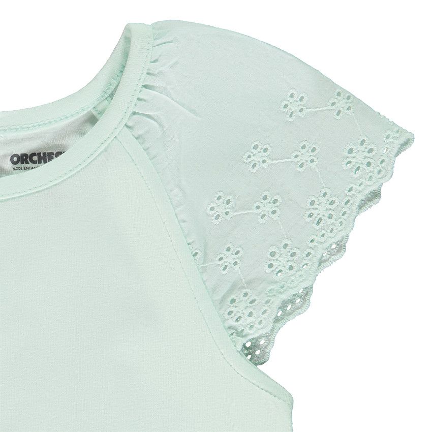 T-shirt manches courtes en broderie anglaise pour bébé fille - Vert