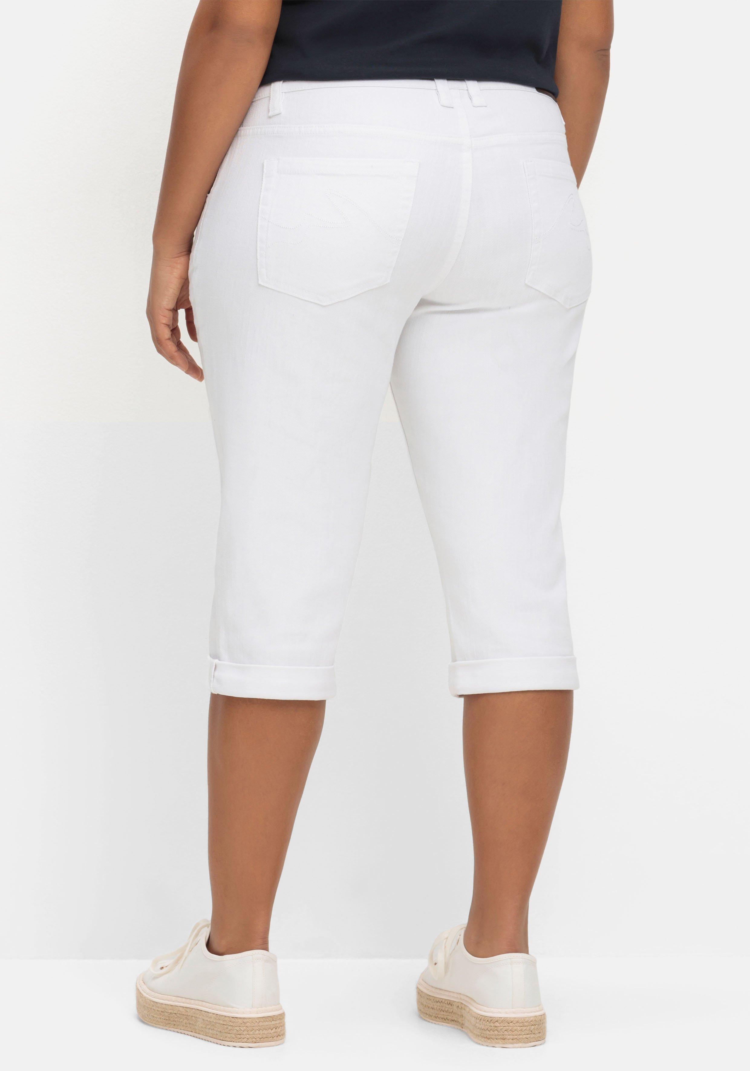 Schmale Caprijeans mit Used-Effekten