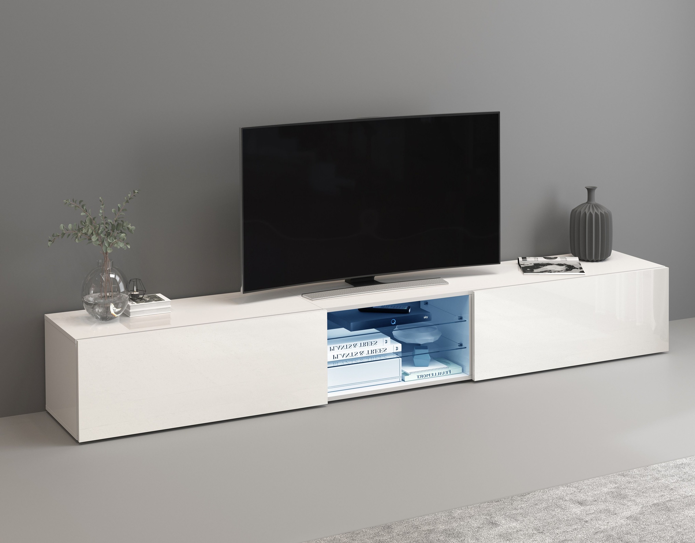 INOSIGN Lowboard »Egypt,Lowboard,TV-Kommode,TV-Möbel,TV-Bank« mit 2 Klappen, 2 Glasböden,kompl. Hochgl. lackiert (B/T/H)240x38x35 cm