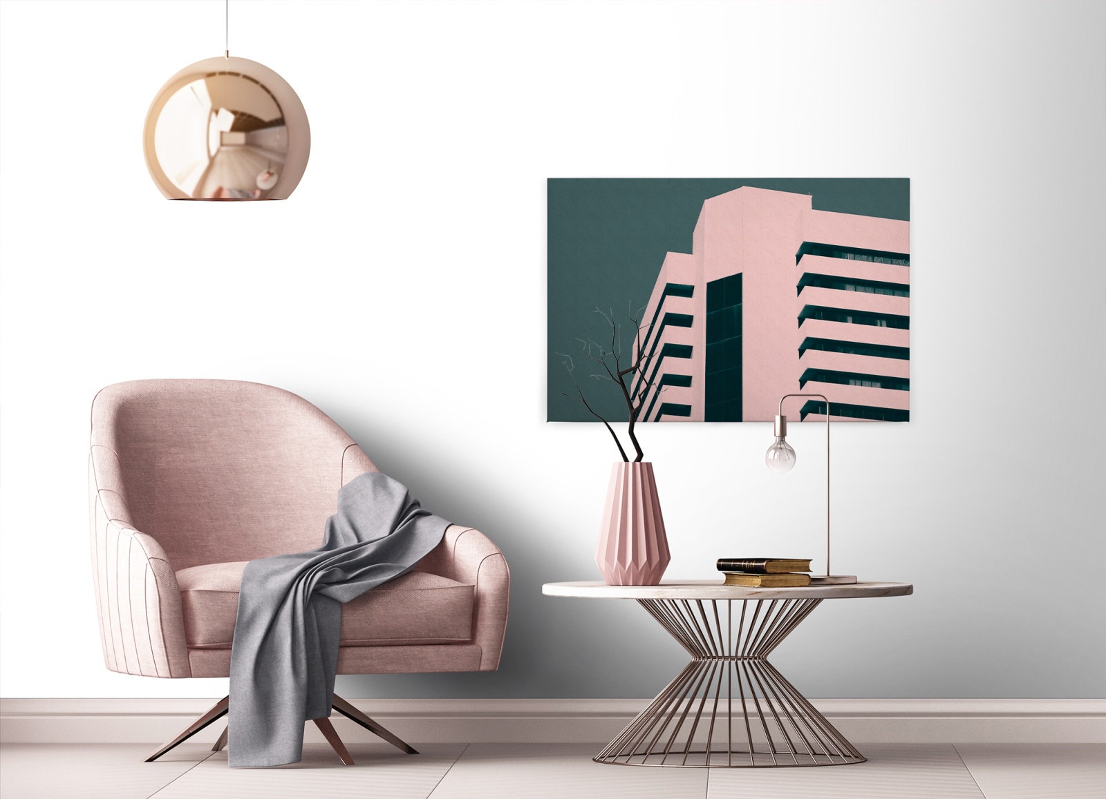 Leinwandbild HOCHHAUS - rosa-grün - 90x60 cm