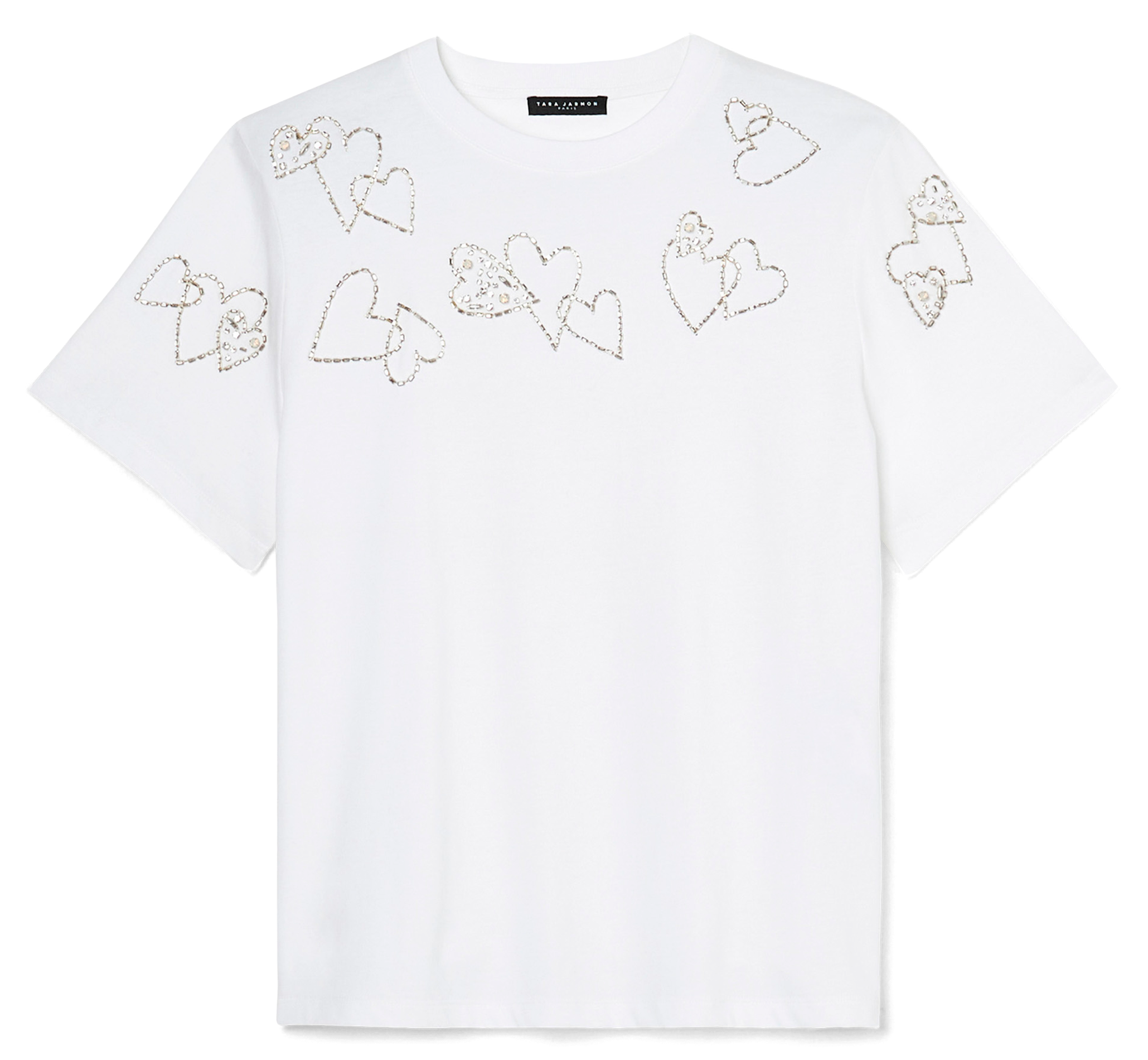 TARAMOUR - Tee-shirt col rond droit en coton brodé | Blanc