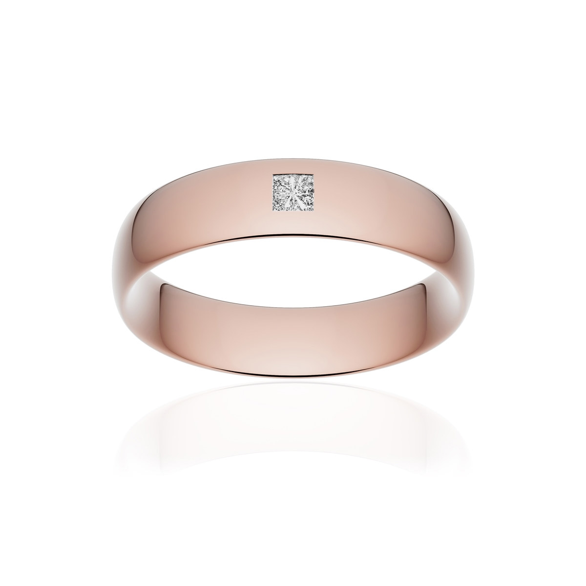 Alliance or 750 rose poli demi-jonc confort 5,5mm diamant princesse