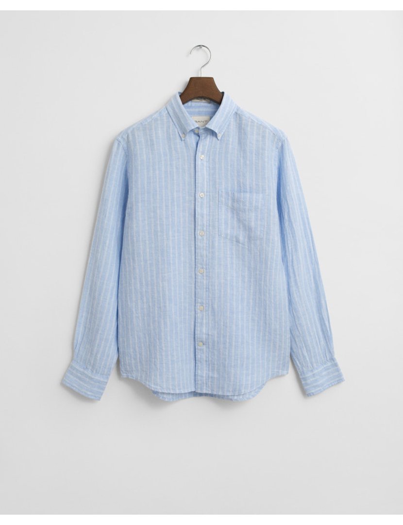 Long Sleeve Linen Striped Shirt Blue