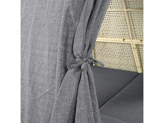 Lit de jardin - tente en rotin pour 2 personnes - avec rideau et coussins - Beige