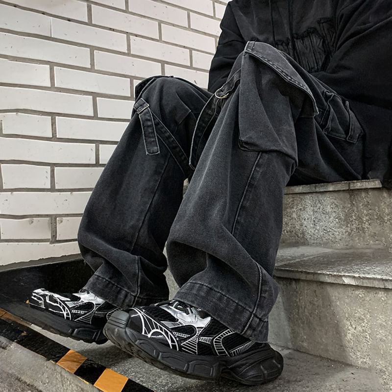 YERGO - Cargojeans met hoge taille en wijde pijpen