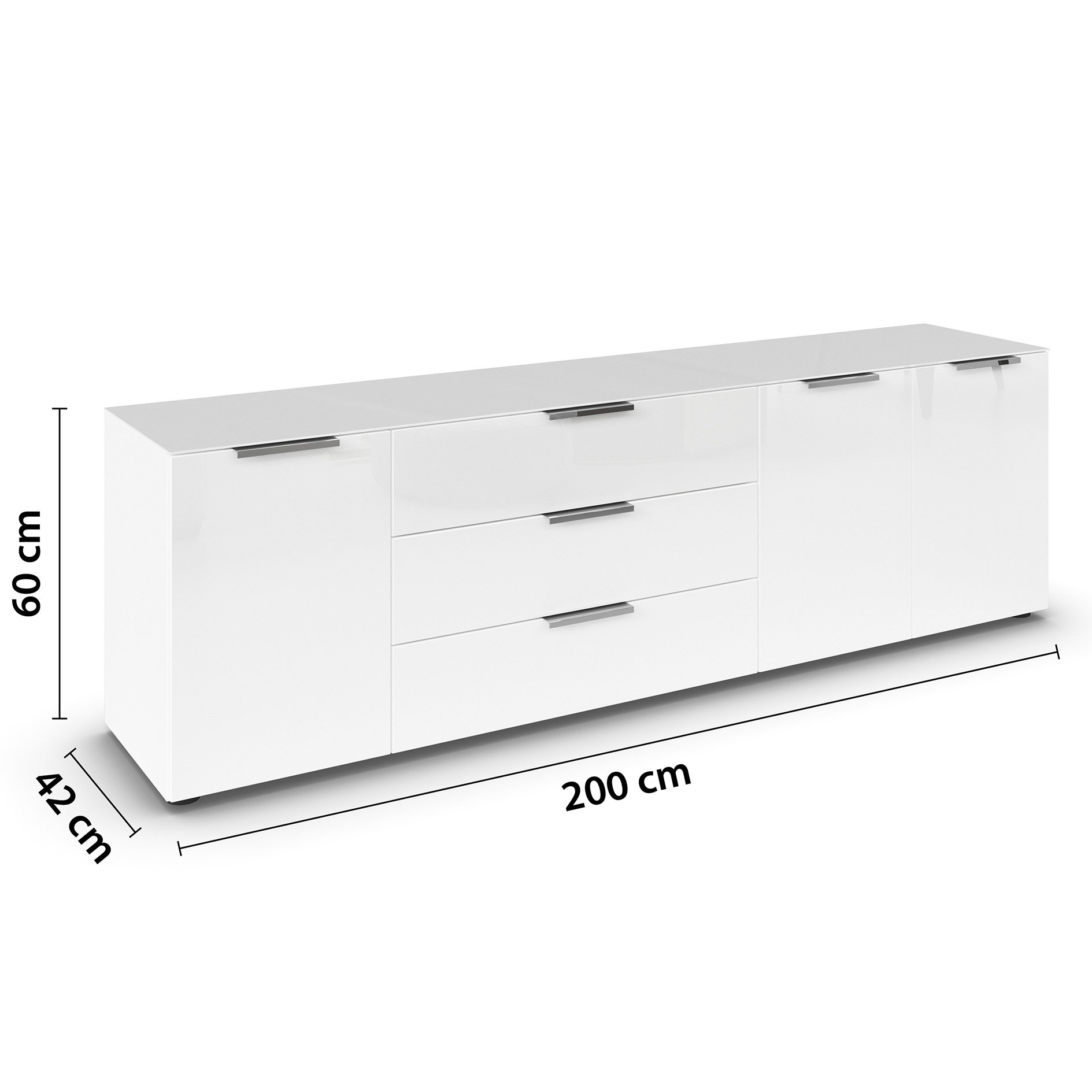 Lowboard - alpinweiß - weiß - Glasfront - 199 cm