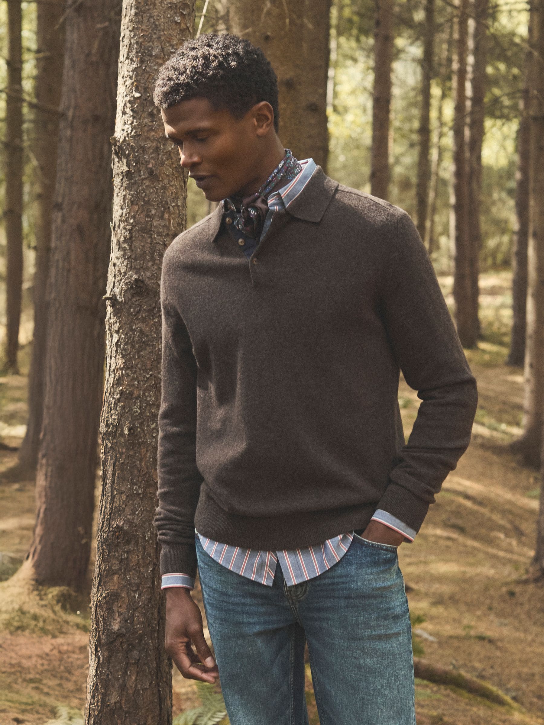 Bruin - Joules Sampson Wool-Rich Long Sleeve Knitted Polo Shirt