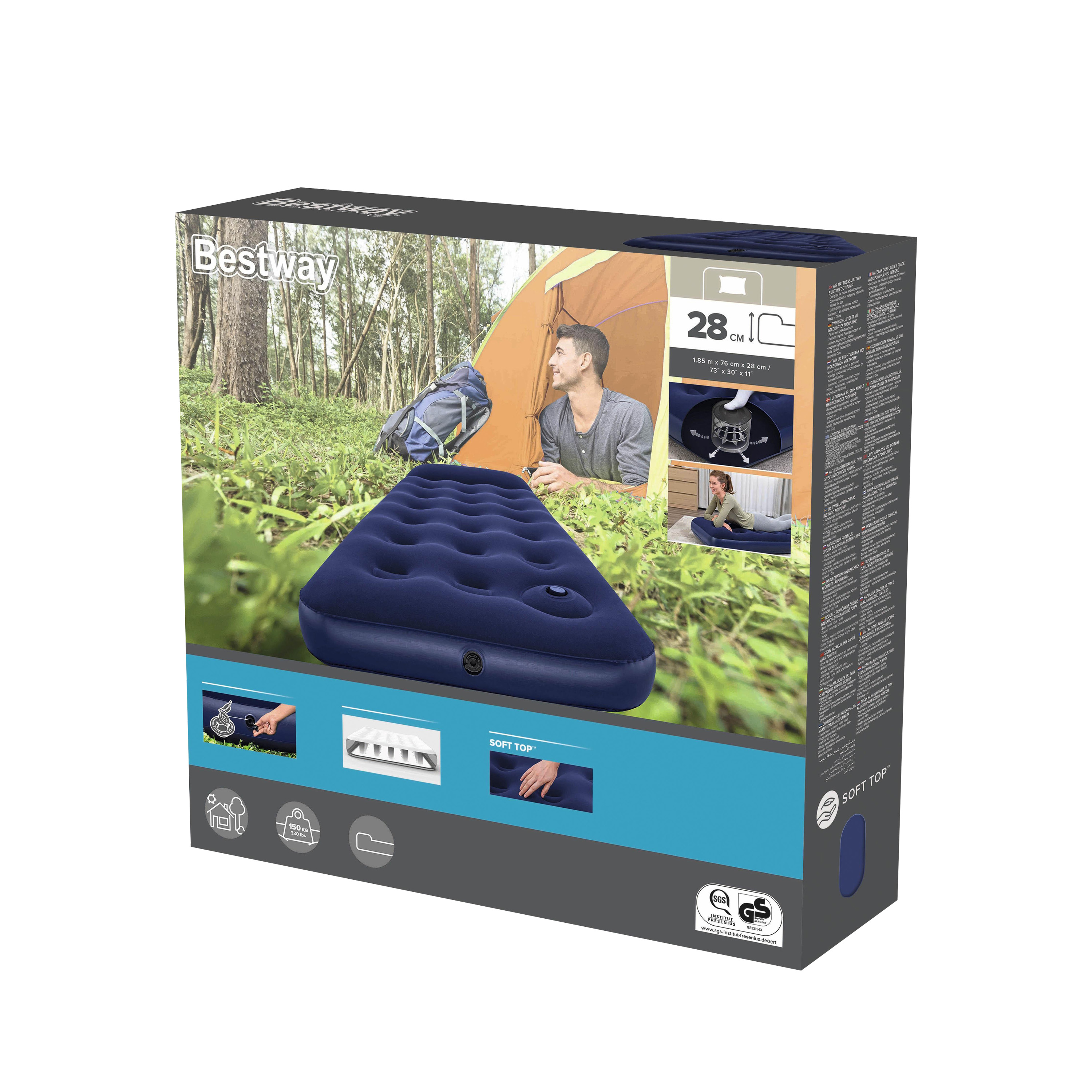 Luftbett mit Fusspumpe 185 x 76 x 28 cm