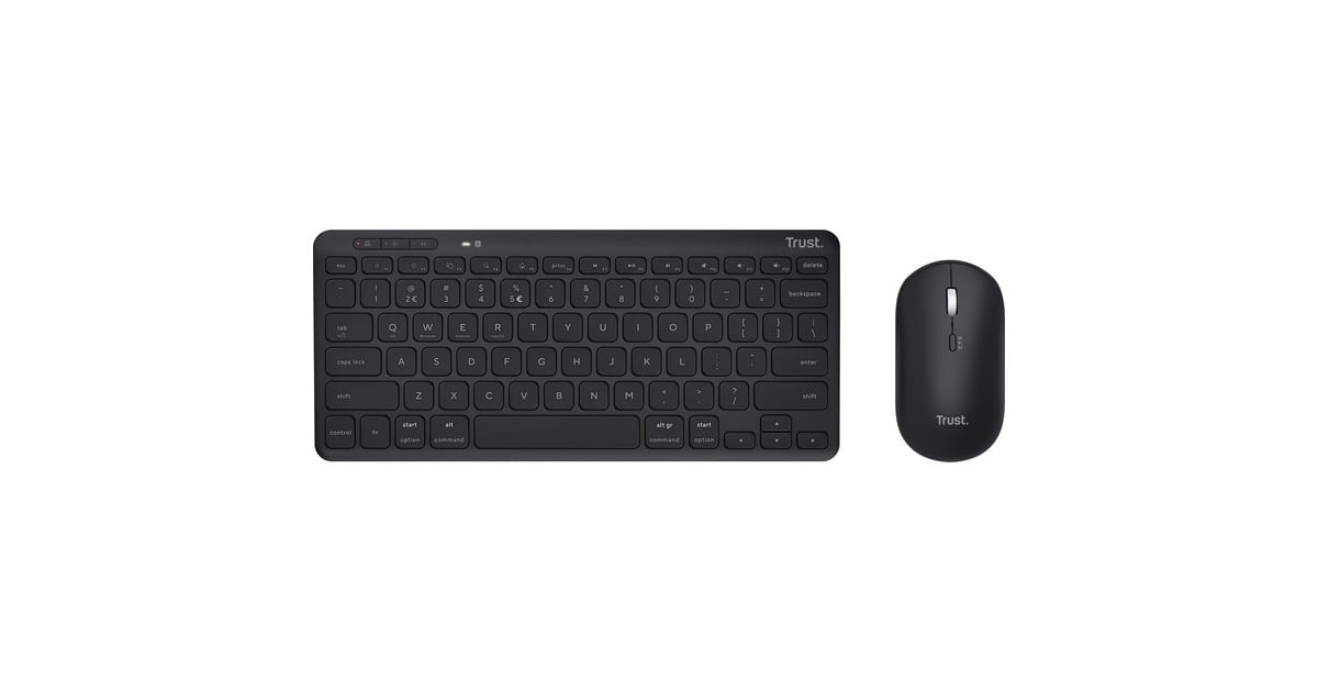 TrustLyra Multi-Device Wireless Keyboard & Mouse, desktopset  (Zwart, US lay-out, Scissor switches, 800 - 1.600 dpi, 2,4 GHz USB, Bluetooth, 65%)
