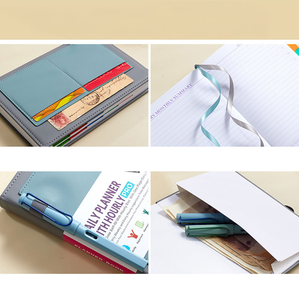 (1T/1S) 21x14cm Hard Cover Tages- und Stundenplaner Schüleragenda Zeitplanungssystem Wochenkalender 2025-2026 inkl. Sticker / Kartenhalter - Schwarz