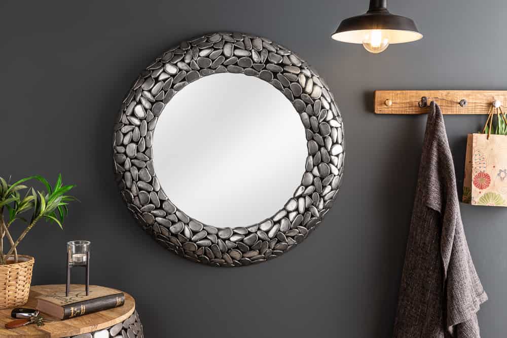 Handgearbeiteter Spiegel STONE MOSAIC XL 82cm silber in Mosaik Optik aus Metall