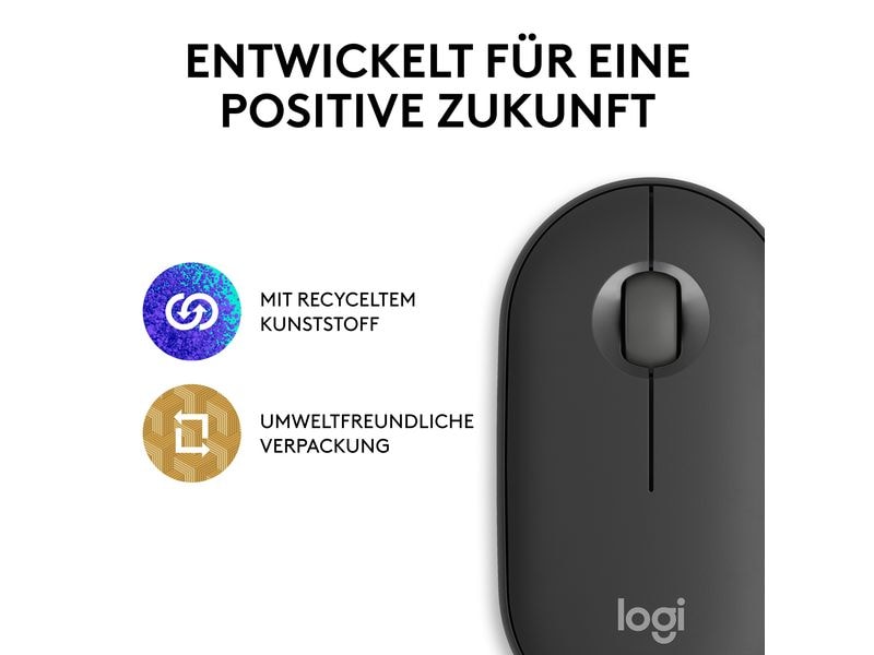 Logitech Pebble 2 M350s Schlanke Bluetooth-Maus mit geräuscharmen Tasten