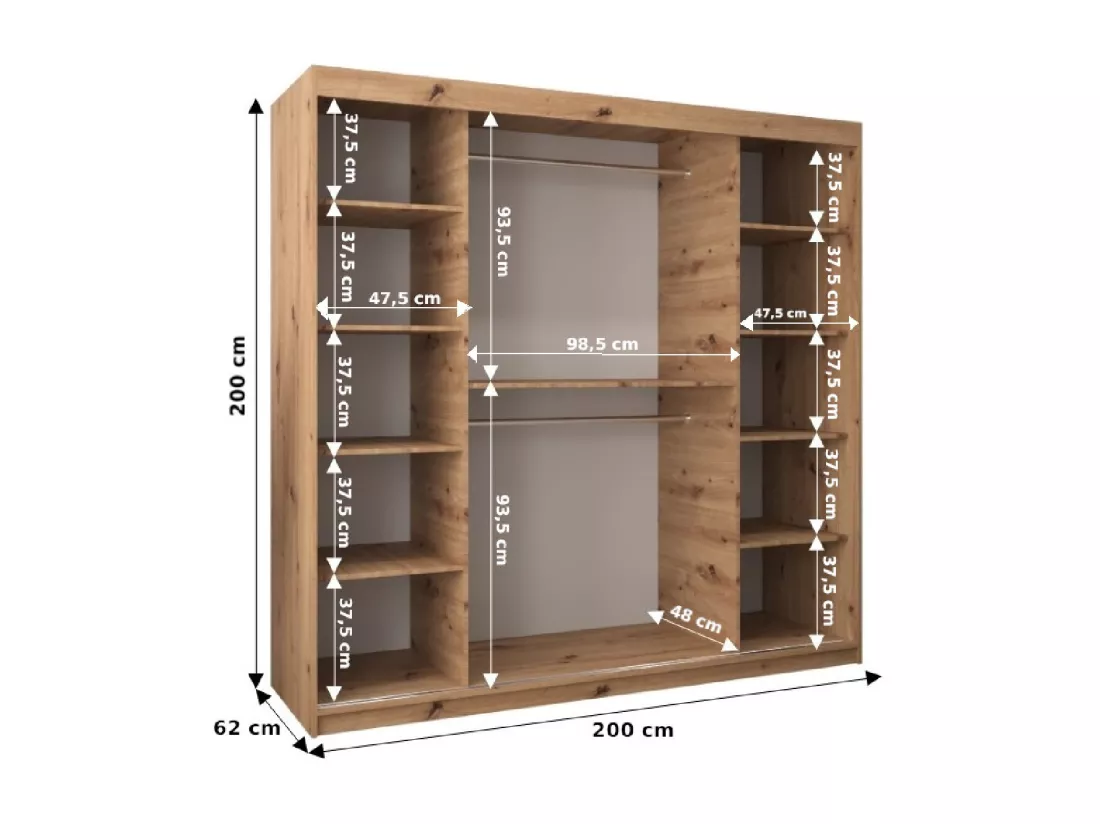 Armoire Elypse À Portes Coulissantes 200/200/62 2 portes (Artisan/Noir)