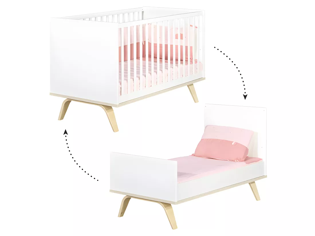 Lit bébé évolutif Serena Blanc et bois