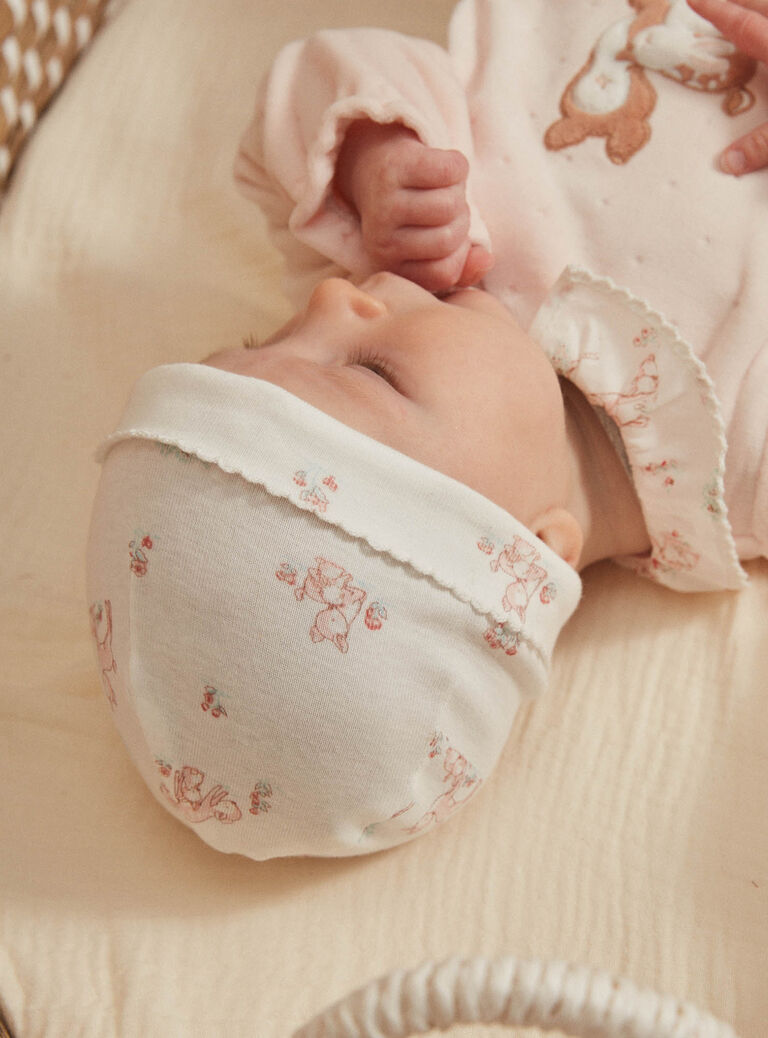 Lot de 2 bonnets de naissance rose et écru en coton biologique