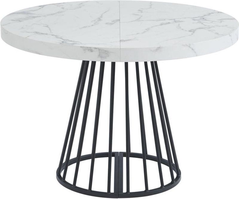FIRELA - Uitschuifbare Eettafel - Wit Marmereffect en Zwart - MDF en Staal - 2 tot 12 Plaatsen